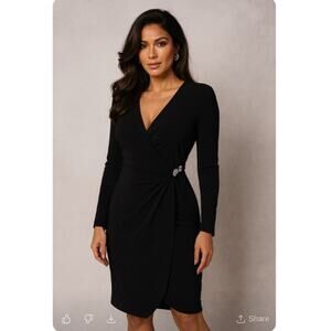 Ralph Lauren Black Label SZ 4 Black Wrap Style Cocktail Dress With Bling